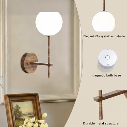 Walnut Grain Battery Operated Wall Sconces Set of 2, Rechargeable Wireless Wall Lights with Milky White Frosted Glass, 12 RGB and 3CCT Dimmable, Wall Lamps with Remote for Bedroom Living Room Hallway - color: Walnut Grain