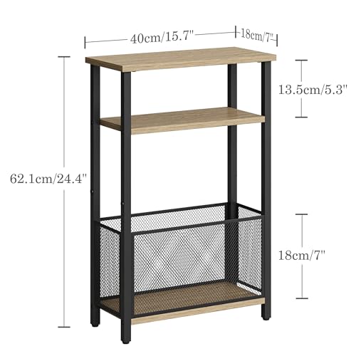 MMEOLUOOK Narrow Side Table with Storage Basket Skinny End Tables for Smalls Spaces 3 Tier Sofa Table Small Nightstand Slim Bedside Table for Living Room Bedroom Greige MLBZ22GR - color: Greige