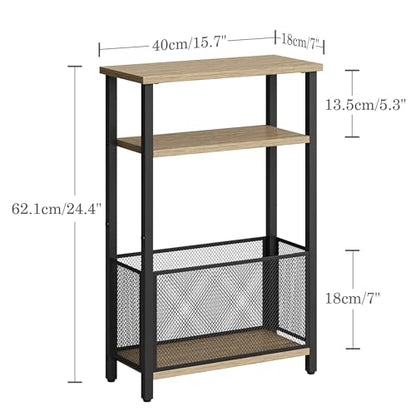 MMEOLUOOK Narrow Side Table with Storage Basket Skinny End Tables for Smalls Spaces 3 Tier Sofa Table Small Nightstand Slim Bedside Table for Living Room Bedroom Greige MLBZ22GR - color: Greige