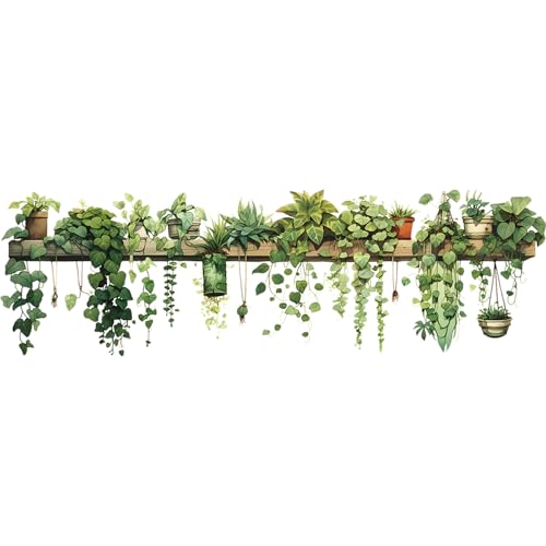 Nature Green Plants Peel and Stick Wall Decals Wallpaper, Removable Wall Decals Shelves Green Plants Vinyl Art Wall Stickers & Murals for Living Room Kitchen Bathroom Decoration (A-Green) - style: Plant