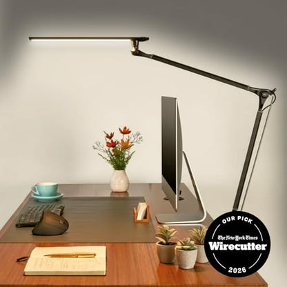 UPLIFTDESK E7 LED Desk Lamp - Adjustable 3 Color Modes, Dimmable Home Office Desk Light for Standing Desk, Dual Monitors, Aluminum Task Lamp (Black Base) - color: Black Lamp Black Base