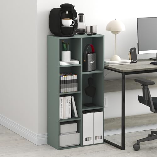 Furinno LUDER Book Shelf, 7-Cube Bookshelf, Bookcase with Open Shelves, 9.4 x 19.5 x 41.7, Easy Assembly, for Living Room, Bedroom, Home Office, Sage Green - color: Sage Green, size: 7-Cube