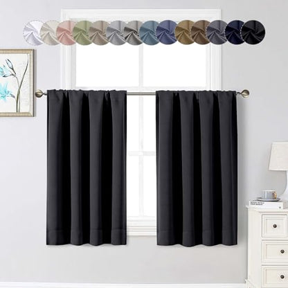 Black Cafe Blackout Curtains 36 Inch Length 2 Panels Set, Soft Solid Thermal Insulated Room Darkening Small Window Curtains for Kitchen Bathroom Basement, Black, Each, 40" Wx36 L - color: Black, size: 40"W x 36"L (Pack of 2)