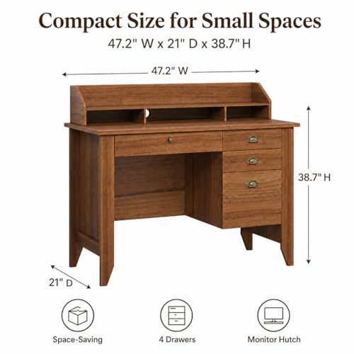 4 EVER WINNER Desk with Drawers, 47'' Small Desk with Monitor Stand and File Drawer, Computer Desk with Storage for Bedroom, Living Room, Small Spaces, Walnut - color: Brown