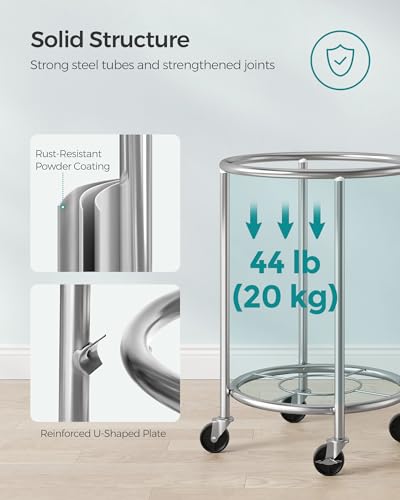 SONGMICS 29-Gallon (110 L) Laundry Basket with Wheels, Rolling Round Heavy-Duty Laundry Hamper Cart with Steel Frame and Removable Bag, 2 Locking Wheels, Mint Green and Metallic Silver URLS002C01 - color: Mint Green + Metallic Silver, size: 110 L (1-Secti