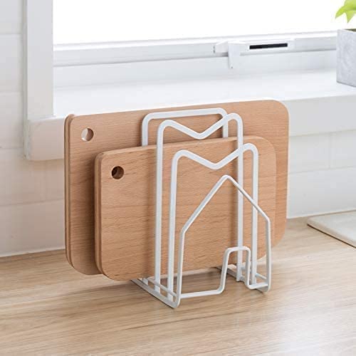 SUNFICON 2 Pack White Cutting Board Holder Rack Pot Pan Lids Holder Chopping Board Organizer Thin Bakeware Tray Dry Display Stand Kitchen Countertop Cabinet Office - color: 2Pack White
