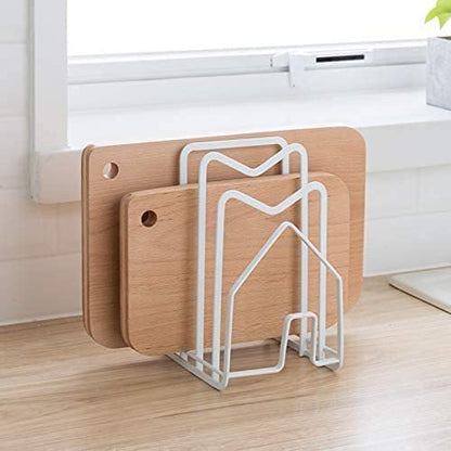 SUNFICON 2 Pack White Cutting Board Holder Rack Pot Pan Lids Holder Chopping Board Organizer Thin Bakeware Tray Dry Display Stand Kitchen Countertop Cabinet Office - color: 2Pack White
