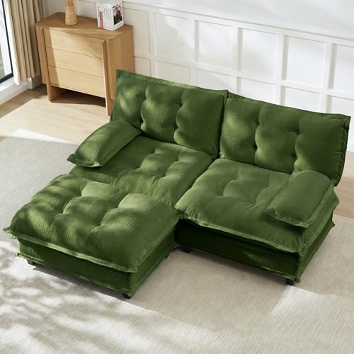 Modular L-Shaped Sofas for Living Room,Roomy Loveseat Couch with Ottoman,Small Chenille Love Seat Cloud Couches,Modern Tufted 2-Seat Sectional Sofa for Small Spaces - color: Green, size: 2+1