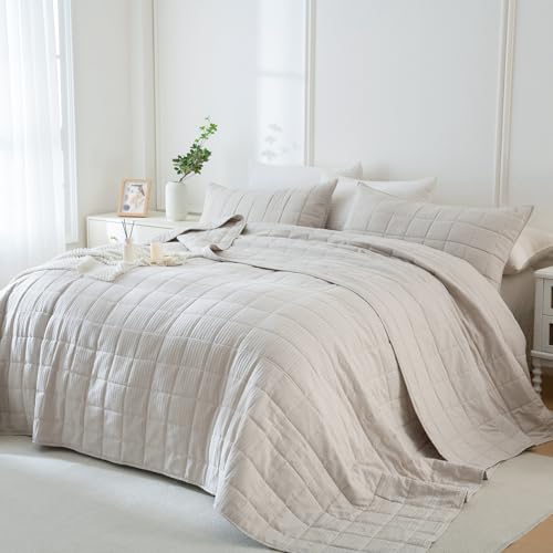 Oversized King Quilt(Wheat, 120"x120"),Waffle Oversized King Bedspread Sets with Shams, Lightweight Quilted Bedspread, Farmhouse Bed Coverlet Soft Extra Large 3 PCS - color: Light Khaki, size: Oversized King（120"x120"）