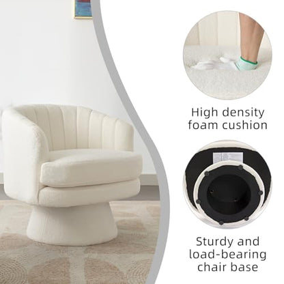 Swivel Accent Chair with Armrest, Modern 360 Degree Swivel Barrel Chair with Curve Back and Soft Cushion,Comfy Round Sherpa Teddy Armchair Single Sofa for Living Room,Bedroom,Waiting Room,Beige - color: Beige