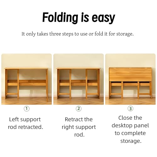 Bamboo Folding Desk, Mid Century Modern Sturdy & Space-Saving Hideaway Desk for Home Office Bedroom Small Spaces, Fold Out Desk with Storage Ergonomic Height Murphy Desk (Natural) - color: Natural