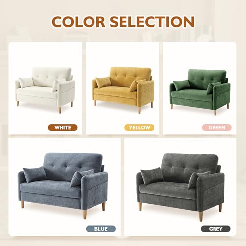 Urhanherry 47" Small Sofa Couch for Bedroom, Soft Chenille loveseat Mini Couch with Throw Pillow and Removable Cushion Cover for Small Spaces, Living Room, Apartment, Dorm, Office(Green) - color: Green