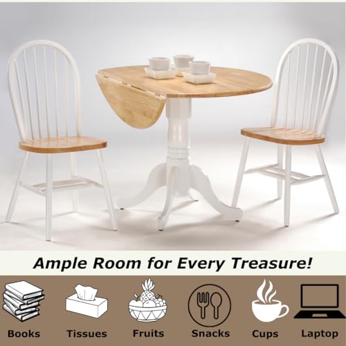 IC International Concepts 42" Solid Wood Drop Leaf Pedestal Dining Table - color: Natural/White