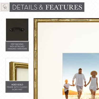 Arcadia Gallery Wall Frame Set, 16x20 and 16x16 Inch Matted Frames, 8 Piece, Antique Gold - color: Gold