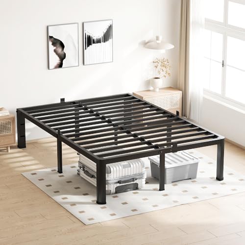 VIPSHOW 18 Inch Full Bed Frame with Round Corners No Box Spring Needed | 3500lbs Heavy Duty, Under bed storage, 4 mattress stoppers, Headboard holes, Noise-free, Easy assembly & rubber covers - size: Full, style: 18 Inch