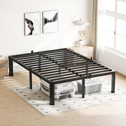 VIPSHOW 14 Inch Full Bed Frame with Round Corners No Box Spring Needed | 3500lbs Heavy Duty, Under bed storage, 4 mattress stoppers, Headboard holes, Noise-free, Easy assembly & rubber covers - size: Full, style: 14 Inch