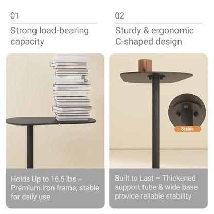 Modern C-Shaped End Table, Small Sofa Side Table Metal Side Table for Couch and Bed Snack Table Tray Table for Living Room Bedroom - color: Black