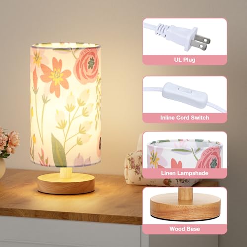 Small Table Lamps (Floral White Shade, 9" Inline Control) | 3000K LED Blub Included | 680 Lumens | Easy Assembly | Minimalist Design | E26 | for Kitchen | for Kids Room - color: Floral White Shade