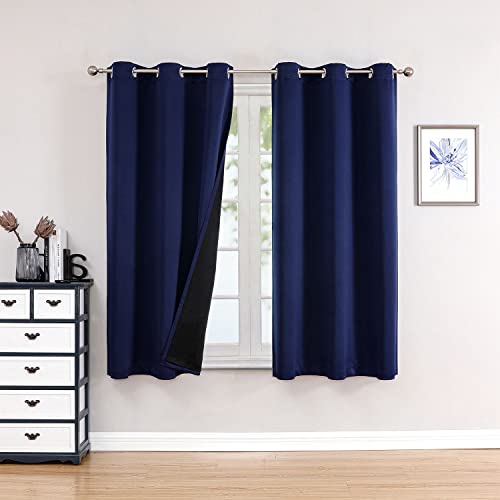 ChrisDowa 100% Blackout Curtains for Bedroom 63 Inches Long 2 Panels Set | 2 Thick Layers, Thermal Insulated, Light Blocking, Grommet, Window Treatment, Living Room Drapes, Navy Blue, 38 x 63 Inch - color: Navy Blue, size: 38"W x 63"L (Pack of 2)