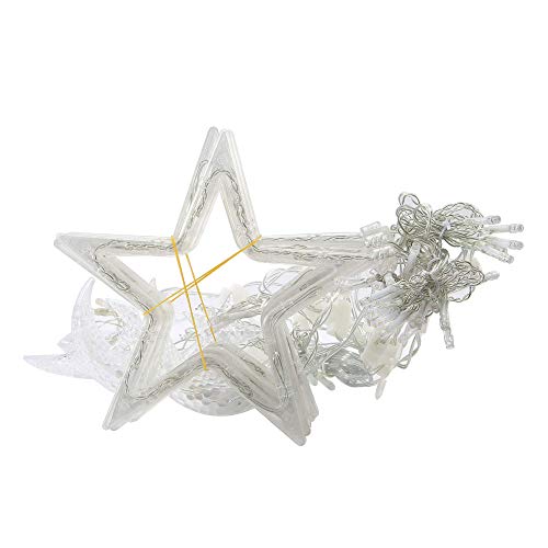 FUCHSUN 138 Led Curtain String Lights Ramadan Icicle Light, Crescent Star | 8 Lighting Modes Timer, Dimmable Fairy Hanging Lights for Window Wall Home Decoration, USB Operated, Warm White - size: Crescent and Star