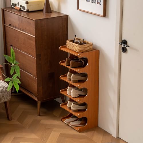 Vertical Narrow Shoe Rack, Corner Shoe Rack for Entryway, 6 Tier Wooden Free Standing Multi Layer Shoe Storage Rack for Entryway, Corridors, Bedrooms Living Room Corner And Small Spaces(6 Tier) - size: 6 Tier