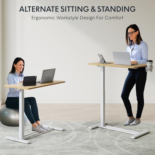 FLEXISPOT 32''Adjustable C Table Gas Spring Mobile Side End Table | Adjustable C table with Wheels, Bedside table for sofa and couch. Laptop Rolling Cart TV Tray, 31.5" W x 17.7" D,Maple - color: Maple, size: 32x18