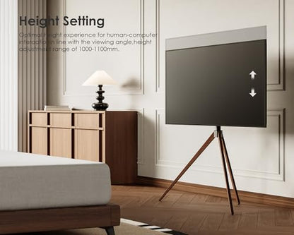 FITUEYES Corner TV Stand for 43-65 Inch TVs, Height Adjustable Metal Tripod Easel TV Stand Modern TV Floor Mount with Concealed Storage for Bedroom Living Room, Picasso Series
