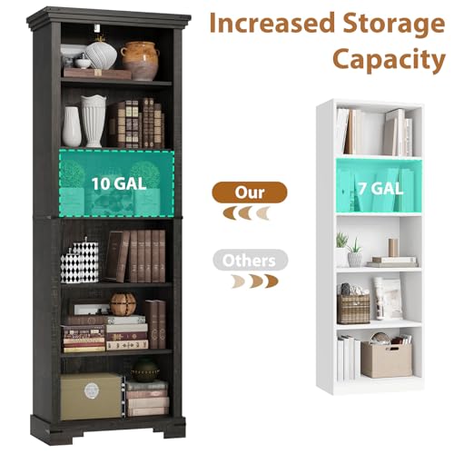 6-Tier Farmhouse Bookshelf, 73 inch Tall Book Shelf with Unique Design & 2 Adjustable Shelves, Wooden Bookshelf for Study Room, Living Room, Kitchen, Bedroom (Black) - color: Black, size: 6-tier