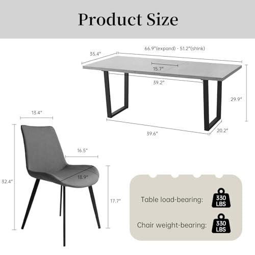 Mid-Century Extendable Dining Table Set, 51"-67", 6 Upholstered Chairs - color: Table + 6 Grey Chairs, size: 51"-67"