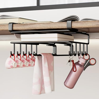 Mug Holder Under Cabinet,Paper Towel Holder for Cabinet,Chopping Board Organizer,No-Hole Multifunctional Stainless Steel Under Cabinet Hooks for Kitchen (White) - color: White