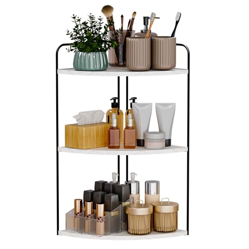 Bathroom Counter Organizer, Vanity & Makeup Countertop Organizer | Corner Bathroom Counter Organizer, Bathroom Sink Organizer, Bathroom Counter Shelf, Countertop Organizer, Corner Desk Shelf - color: Black-white Marble 3 Tier