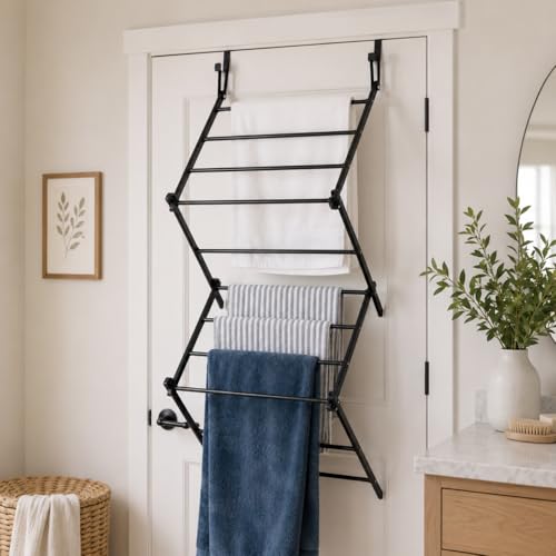 Over The Door Drying Rack, 16.8FT Hanging Drying Space with 11 Drying Rods, Foldable Door Laundry Rack for Bathroom Bedroom RV Apartment Indoor Clothes Drying