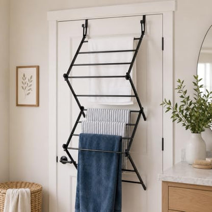 Over The Door Drying Rack, 16.8FT Hanging Drying Space with 11 Drying Rods, Foldable Door Laundry Rack for Bathroom Bedroom RV Apartment Indoor Clothes Drying