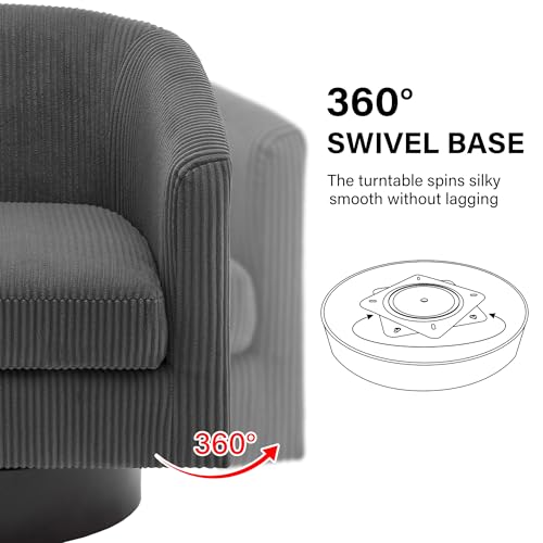 Swivel Barrel Accent Chair, Comfy Reading Armchair, Charcoal, Set of 1 | Club Chairs for Adults, Low-Back Design, Modern Round Style, Solid Wood Frame & Metal Swivel Base, For Living Room & Bedroom - color: Charcoal