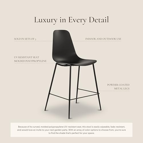 Poly & BARK Isla Bar Stools Set of 3 – Counter Height Bar Stool for Kitchen – Set of Counter Stools – Indoor/Outdoor Barstools – Modern Kitchen Bar Stools - Ebony Black - color: Ebony Black, style: Isla Counter Stool Set of 3