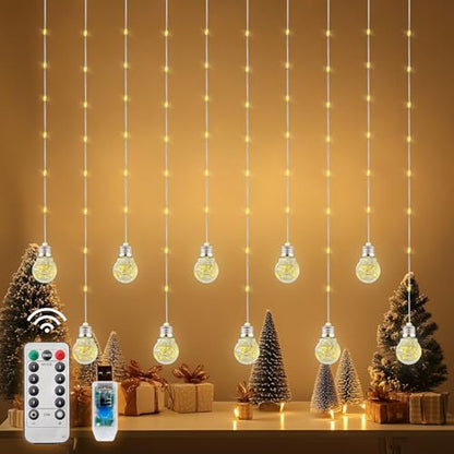 Wishing Ball Curtain Lights LED Window Hanging Lights with Remote, USB Powered Twinkle Globe Fairy String Lights for Wedding Party Bedroom Christmas Indoor Outdoor Decoration (Warm White)