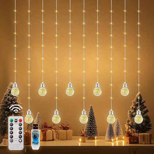 Wishing Ball Curtain Lights LED Window Hanging Lights with Remote, USB Powered Twinkle Globe Fairy String Lights for Wedding Party Bedroom Christmas Indoor Outdoor Decoration (Warm White)
