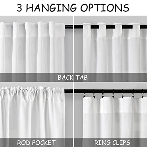 White Farmhouse Decor Curtains 63 Inch Length for Living Room Linen Blend Light Filtering Curtains Back Tab and Rod Pocket Textured Curtain for Bedroom 34 X 63, 2 Panels - color: White, size: 34"W x 63"L (Pack of 2)