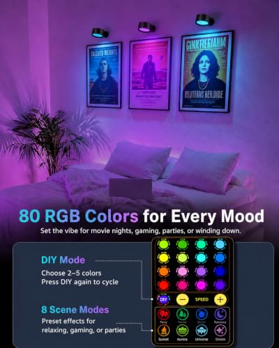 LED Wall Mounted Lights, Rechargeable Wall Sconces, 3 Color Temps, Remote & Touch, 360° Rotating and Dimmable for Bedroom, Bedside & Reading (Black-RGB, 2 Pack) - color: Black-RGB