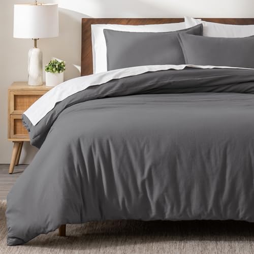 Bare Home Flannel Duvet Cover Set (Twin/Twin XL, Grey) | 100% Cotton, Velvety Soft, Heavyweight, Premium Flannel, Double Brushed, Includes Sham Pillow Cover - color: 02 - Grey (No Comforter), size: Twin/Twin XL