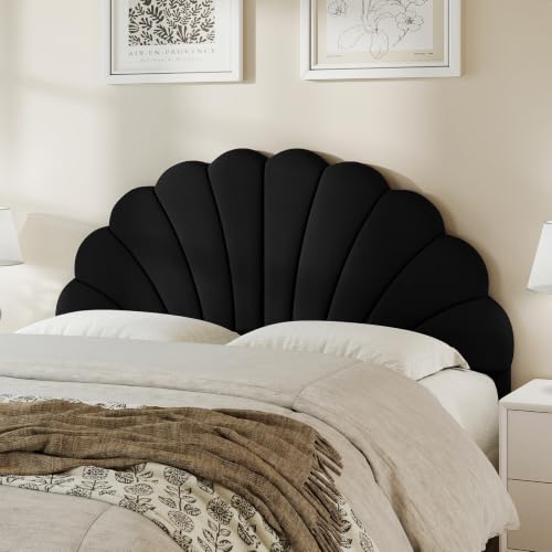Queen Size Headboard Only, Velvet Petal Wall Mounted, Black | 2 installation options: 1.bed frame mount 2.wall mount (for adjustable bed), Easy to install, Elegant and unique design - color: Velvet-black, size: Queen/Full