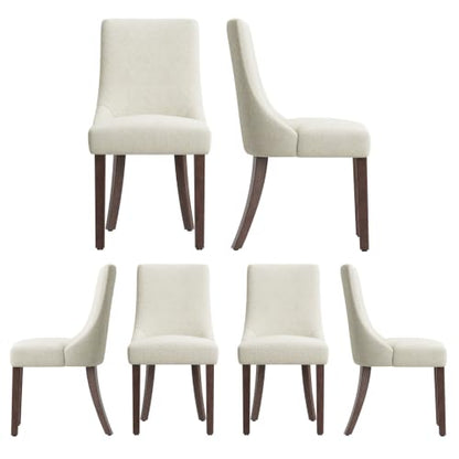 MALOL Wooden Dining Chairs Set of 6, Upholstered Kitchen & Dining Room Chairs with Solid Wood Legs Curved Backrest Farmhouse Accent Chair for Dining/Kitchen/Living Room, Beige - color: Beige, size: Set of 6