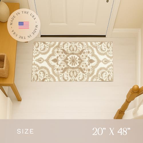 Maples Rugs Vivian Medallion Runner Rug - Made in USA - Washable, Non Slip, Indoor Carpet for Hallway, Kitchen, and Laundry Room, 1'8 x 4', Beige - color: Beige, size: 1'8" x 4' (Runner)