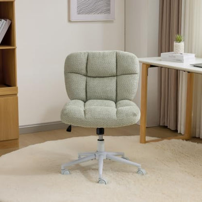 VINGLI Cute Armless Small Vanity Chair w/Plush Cushion &Fluffy Backrest, Comfy Swivel Chenille Office Desk Chair with 360° Wheels, Height Adjustable Makeup Chair for Bedroom&Dressing Room, Mint Green - color: Mint Green