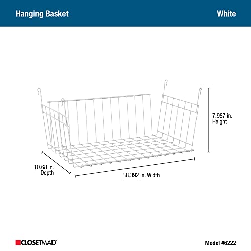 ClosetMaid Wire Hanging Shelf Basket for Storage, Organization in Closet or Pantry, No Assembly or Installation, Durable, White