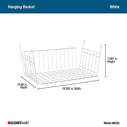 ClosetMaid Wire Hanging Shelf Basket for Storage, Organization in Closet or Pantry, No Assembly or Installation, Durable, White