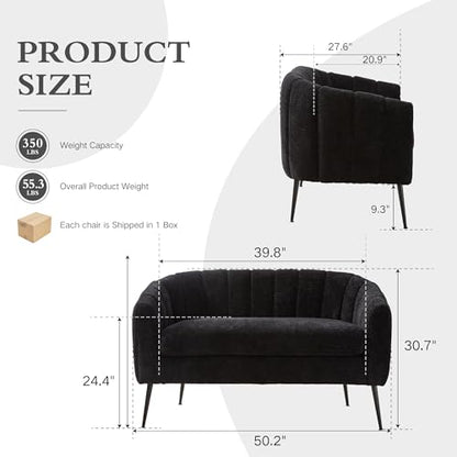 Chifee & Vingol Black Loveseat Sofa 50.2'' Wide Upholstered Loveseat Accent Couch with Metal Legs Modern 2-Seater Sofa for Living Rooms Bedroom Apartment Office,Black - color: S3055-black