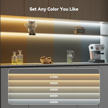 PAUTIX COB LED 스트립 조명 2700K-6500K CCT 조정 가능한 화이트 UL 등록 도트리스 LED 조명, RF 리모컨 포함, 5m(16.5피트) 매우 밝은 조도 조절 가능한 24V 테이프 조명, 캐비닛 아래 침실 주방 사무실 조명용 - size: 2700K-6500K/16.4ft