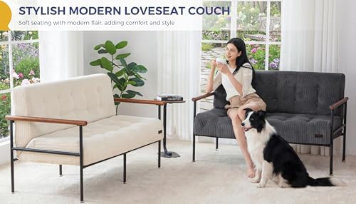 MAXYOYO Loveseat Sofa Chair, Love Seat, Sturdy Metal Frame, Wood Armrests | Button-Tufted Upholstery, Cozy Two-Person Seating for Modern Small Couches in Living Rooms, Bedrooms or Offices, Beige - color: Beige