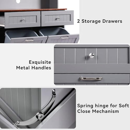 68.4" Kitchen Pantry Storage Cabinet, Freestanding Cupboard with Shelf, 2 Drawers and 2 Tilt Out Trash Cabinet, Tall Cabinets for Kitchen, Dinning Room, Living Room (Elegant Grey, Double Tilt) - color: Elegant Grey